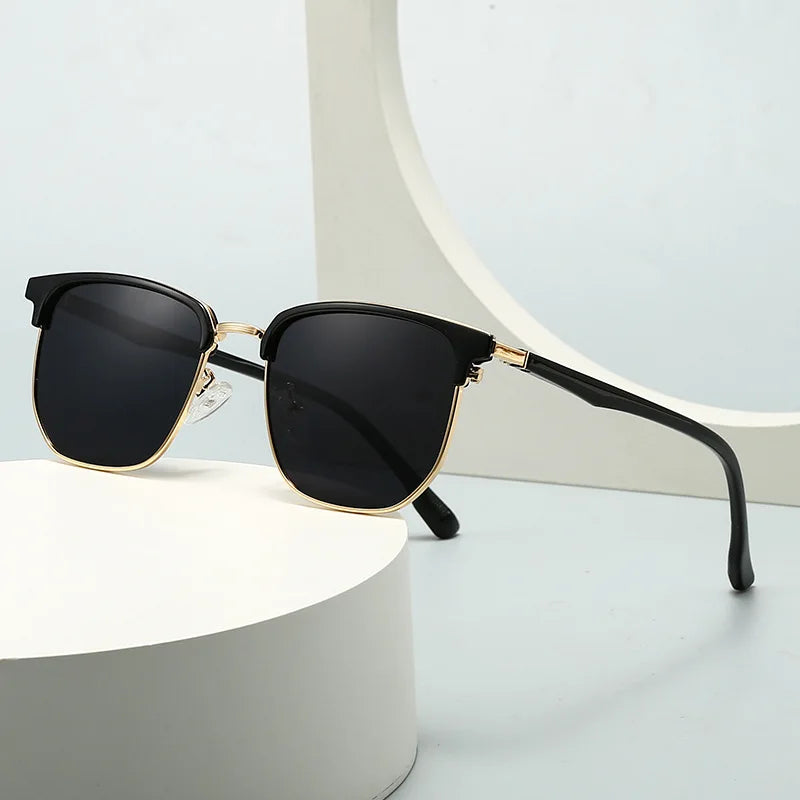 JNPCXI New Polarized Square Metal Men Luxury Sunglasses Fashion Gradient Women Shades UV400 Clear Lens Frame