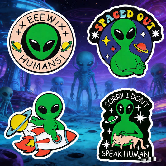 4PCS ET Alien Enamel Pin UFO We Come To Party Save A Horse Ride A Cow Funny Cowboy Western Brooches Lapel Backpack Badge Jewelry