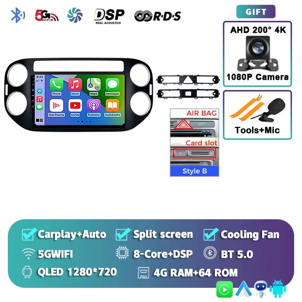 Android 14 For Volkswagen VW Tiguan 2006 - 2016 Golf Car Radio Wireless CarPlay Auto Multimedia Player GPS 4G WiFi 360 Camera
