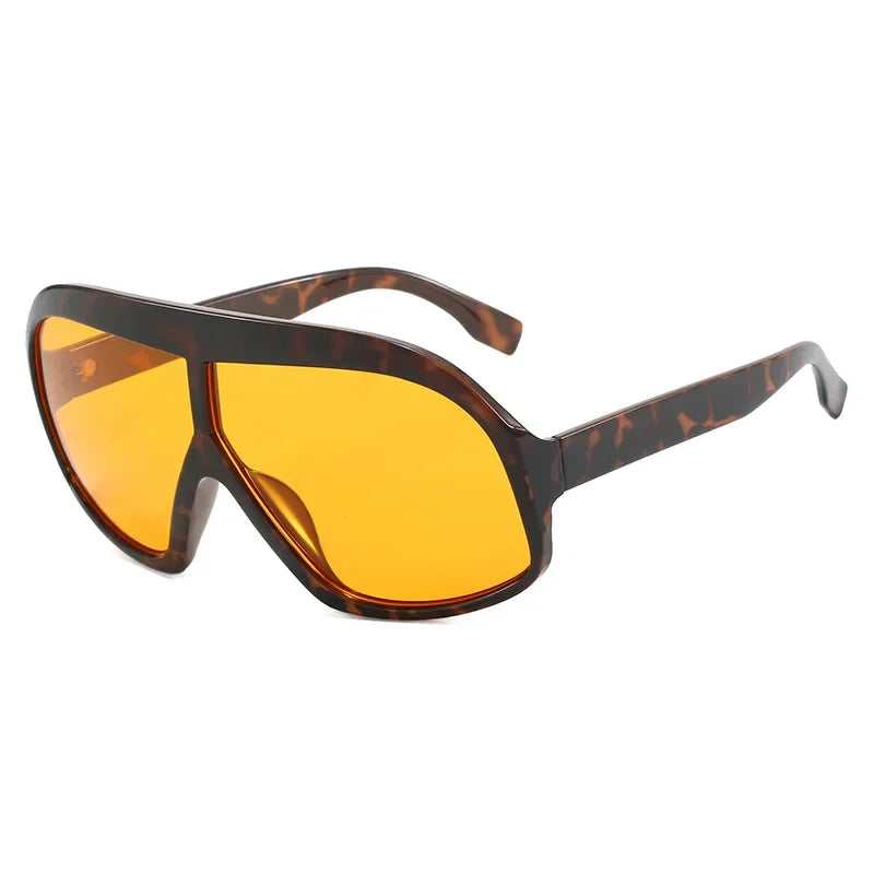 JNPCXI Fashion Oversized Pilot Sunglasses Luxury Yellow Lens Women Men UV400 Brand Designer One Piece Sun Glasses Shades