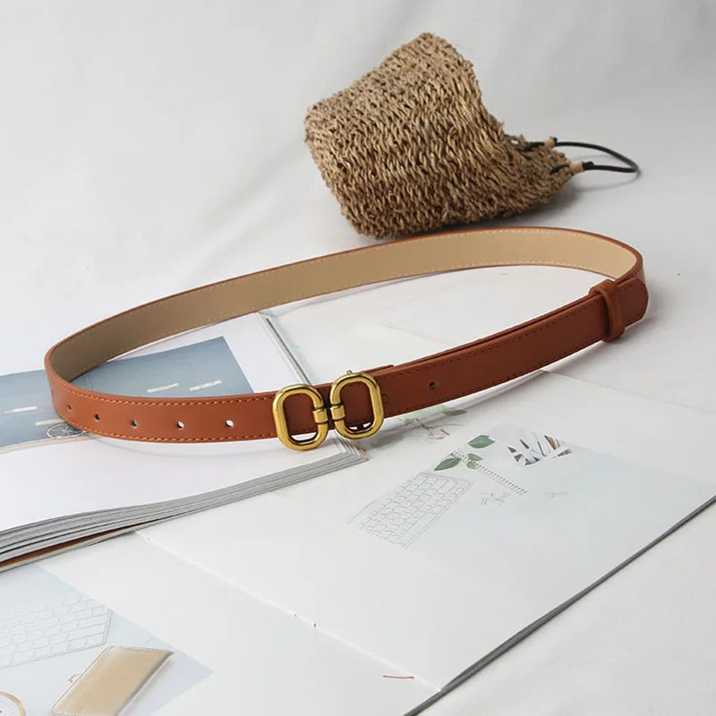 Women Fashion PU Leather Belt , Designer Metal Buckle, Waist Strap, Female Pants