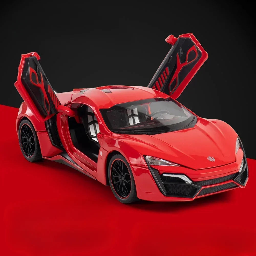 1:24 LYKAN SUPERCAR SRT Hellcat Model Toys Car Diecast Alloy Vehicle Doors Opened Sound Light Pull Back Rubber Tire Toy Gift Kid