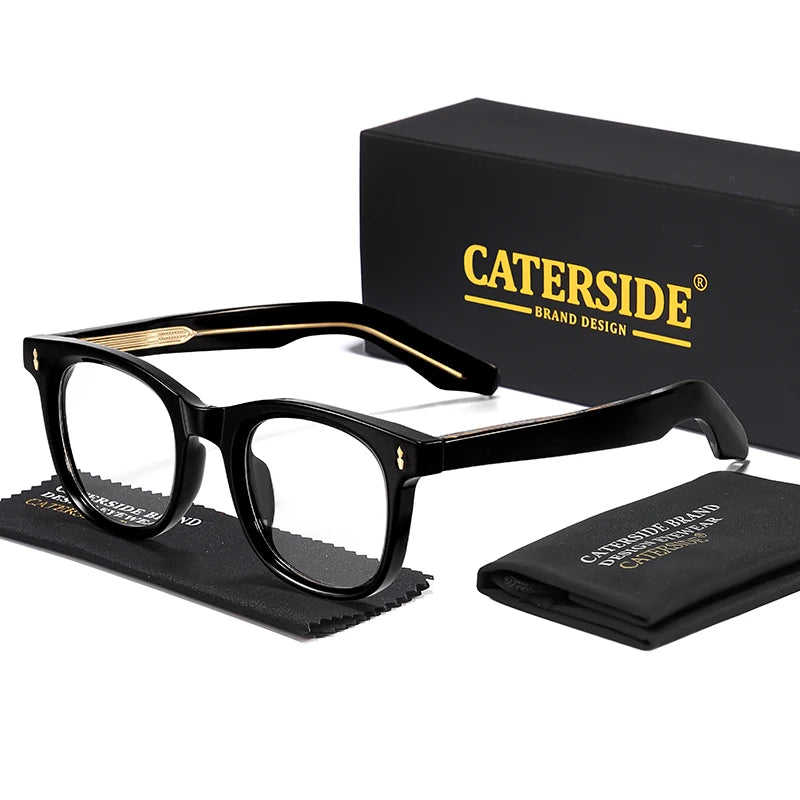 CATERSIDE Fashion Men Round Eyeglass Brand Design High-Quality Tr-90 Frame Acetate Core Insert Leg Women Anti Blue Light Glasses