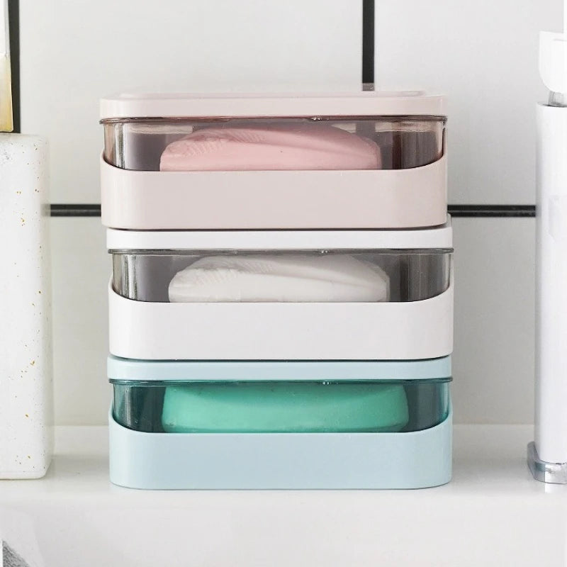 1pc Flip-Top Soap Dish, Simple Transparent Plastic Drainer, Fragrance Soap Box with Removable Drainage and Lid, for Shower Bath