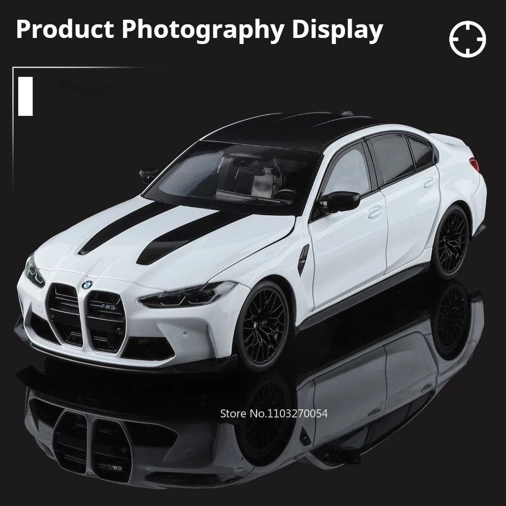 1:18 M3 CS LCI X5M Diecast Model Alloy Toys Car Doors Opened Front Wheel Steering Folding Rearview Mirror Cars Desktop Ornaments