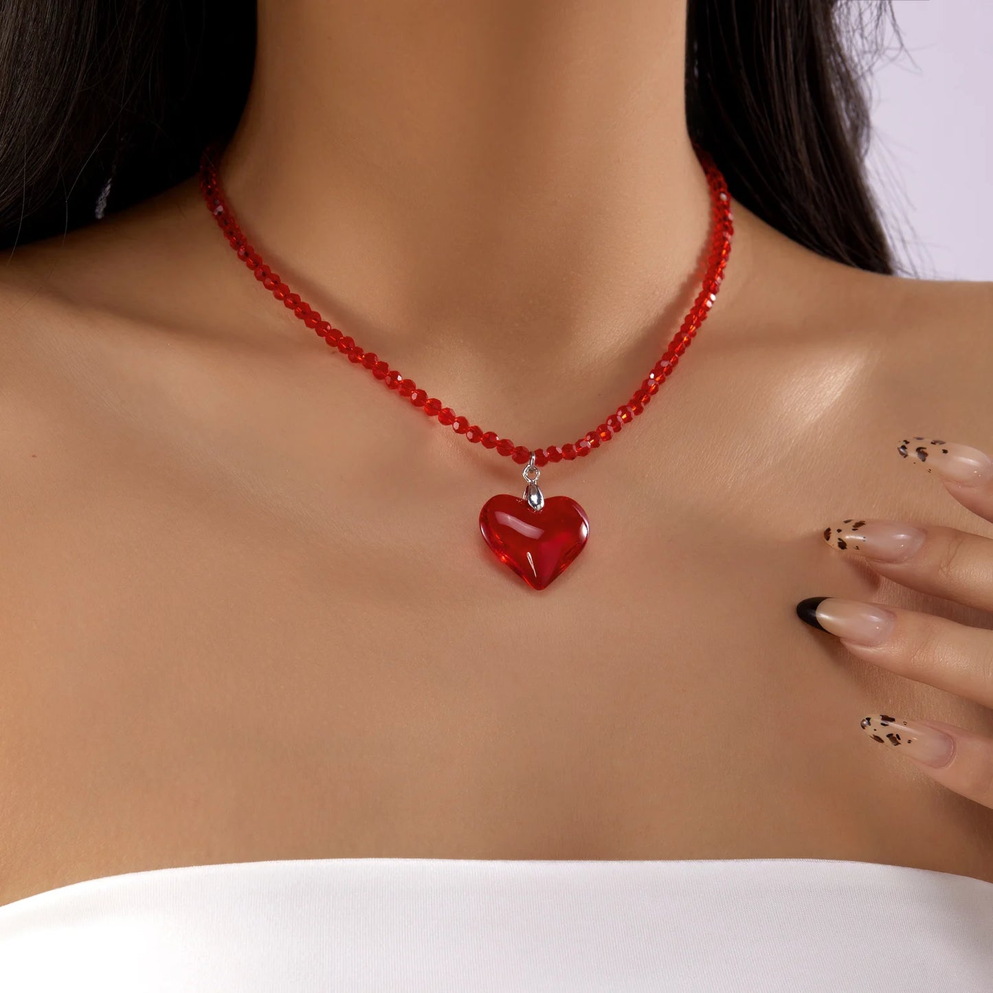 Luxury Elegant Crystal Beads Imitation Pearl Necklace for Women Fashion Love Heart Pendant Choker Neck Chain Jewelry Accessories