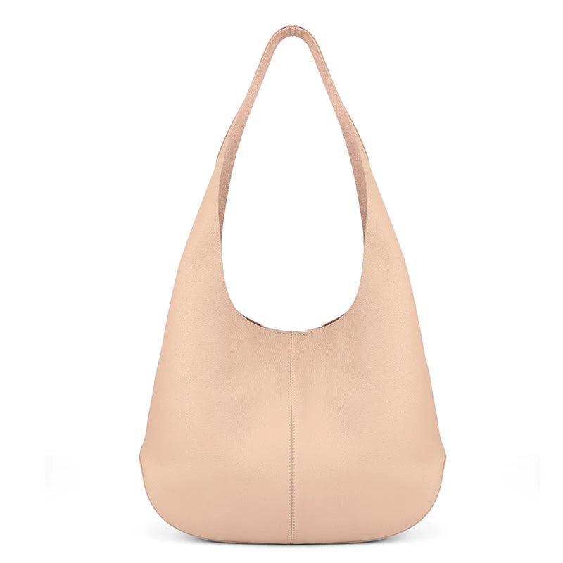 Genuine Cowhide Leather Slouchy Hobo Shoulder Bag for Women Pebbled Leather Large Capacity Everyday Tote Bag Daily Underarm Bags