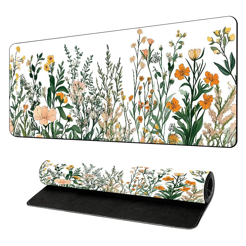 Colorful Large Mouse Pad, Floral Desk Mat for Desktop, Women Girls Leather Waterproof Mousepad,  Writing Pads for School Office