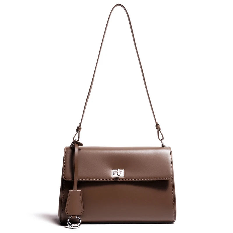 First Layer Cowhide Small Square Bag Women's Handbag New Genuine Leather Women's Bag Commuter Shoulder Crossbody Boston bag