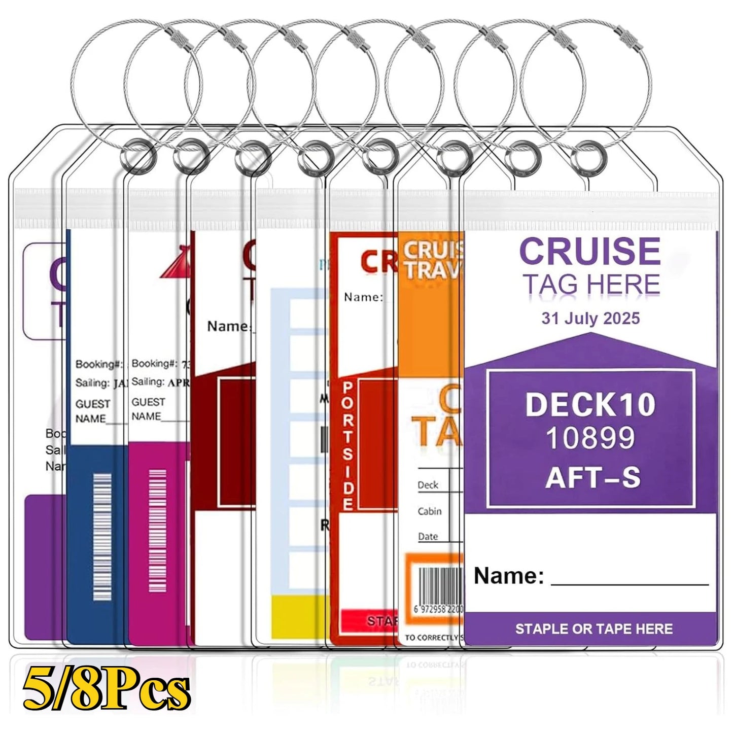 5/8-Pack Cruise Luggage Tag Holder can be Used for Carnival, NCL, MSC Cruises, Princess, and Royal Caribbean Ships