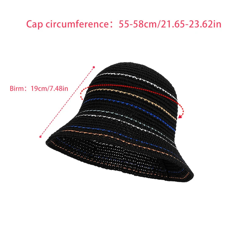 6162-Summer sun protection and shade hat with children's striped knitted mesh ventilation fisherman cap, versatileandsuitablefor