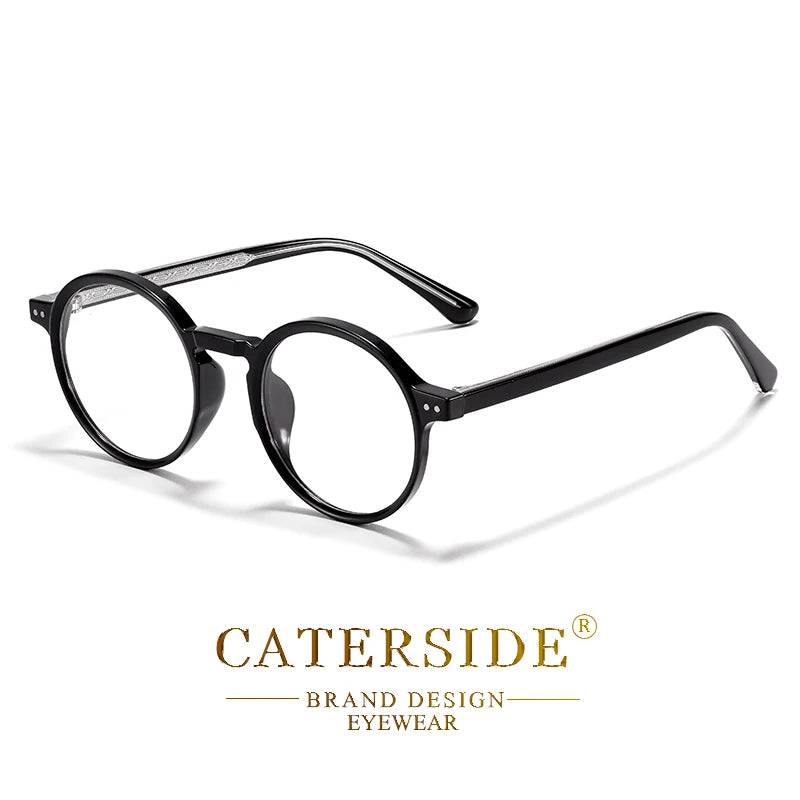 CATERSIDE Retro Men Glasses Round High Quality TR90 Frame Prescription Eyewear Frame Women Zero-Power Lens Computer Glasses