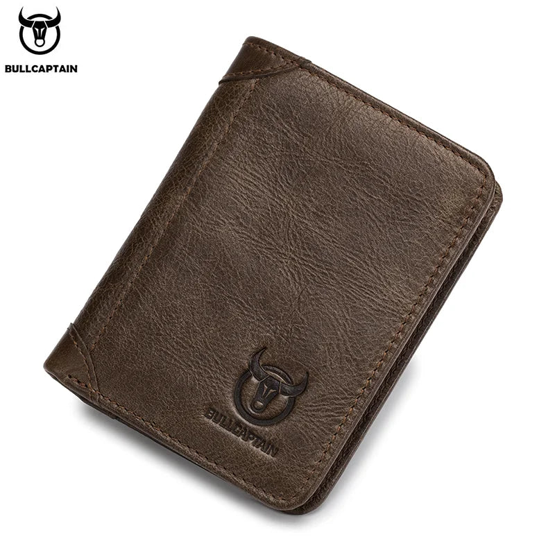 BULLCAPTAIN 2021 New Genuine Leather Man Wallet Small Mini Card Holder Male Purse Pocket RFID Wallet Coin High Quality