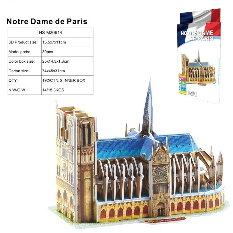 3D World-famous Architectural Puzzle Big Ben Pisa Tower White House Kindergarden Toy Children Classroom Handmade Gifts Jigsaw
