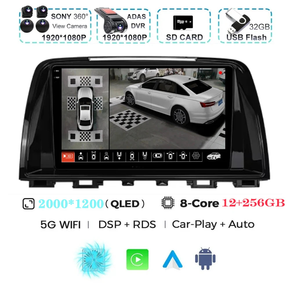 Android 15 For Mazda 6 GJ Atenza Touring Sport GT Carplay Auto Car Radio Multimedia Video Player Navigation GPS No 2Din 2 Din 4G
