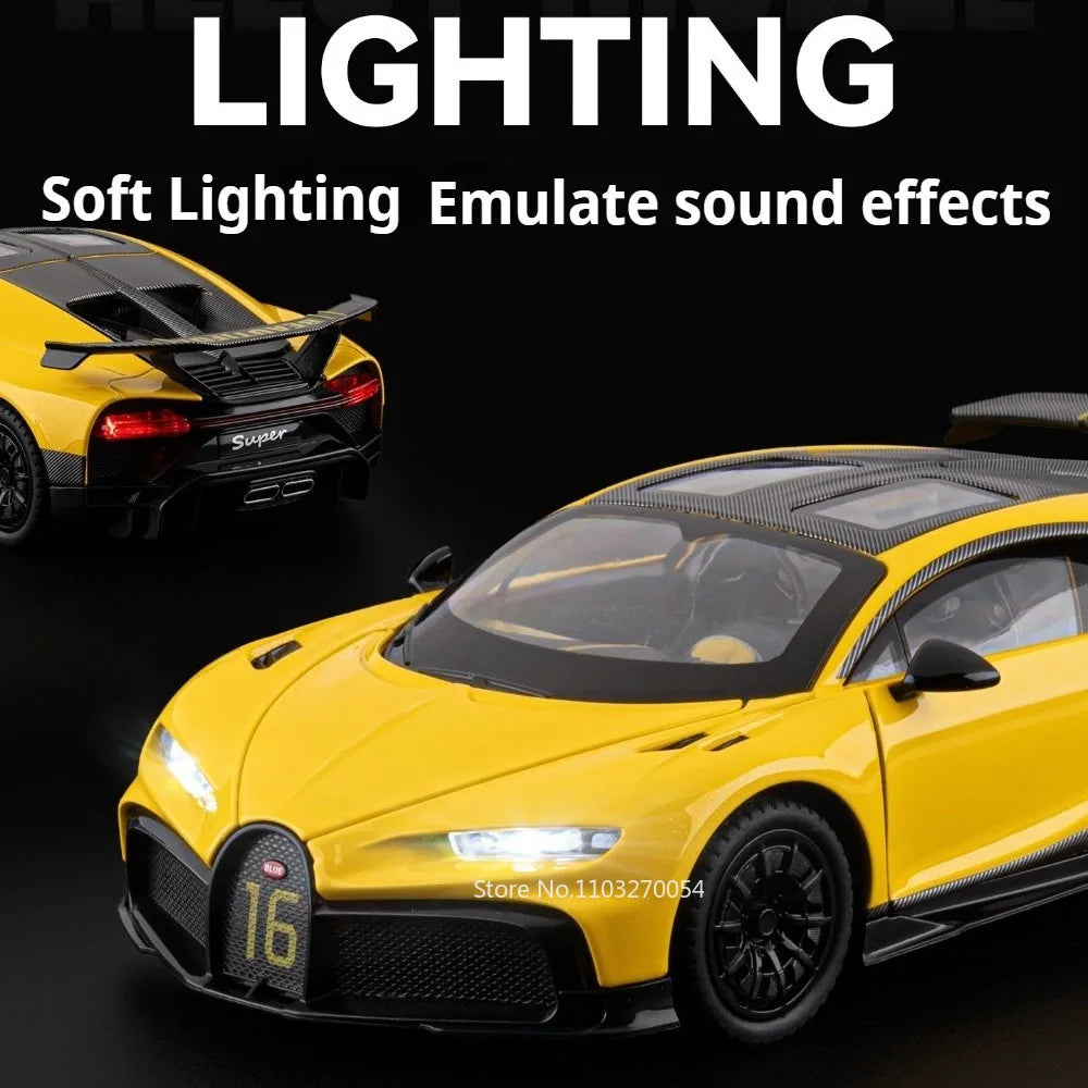 1:24 Chiron Tourbillon Miniature Model Alloy Diecast Car Toy Doors Opened with Sound Light Pull Back Sportscar Festival Surprise