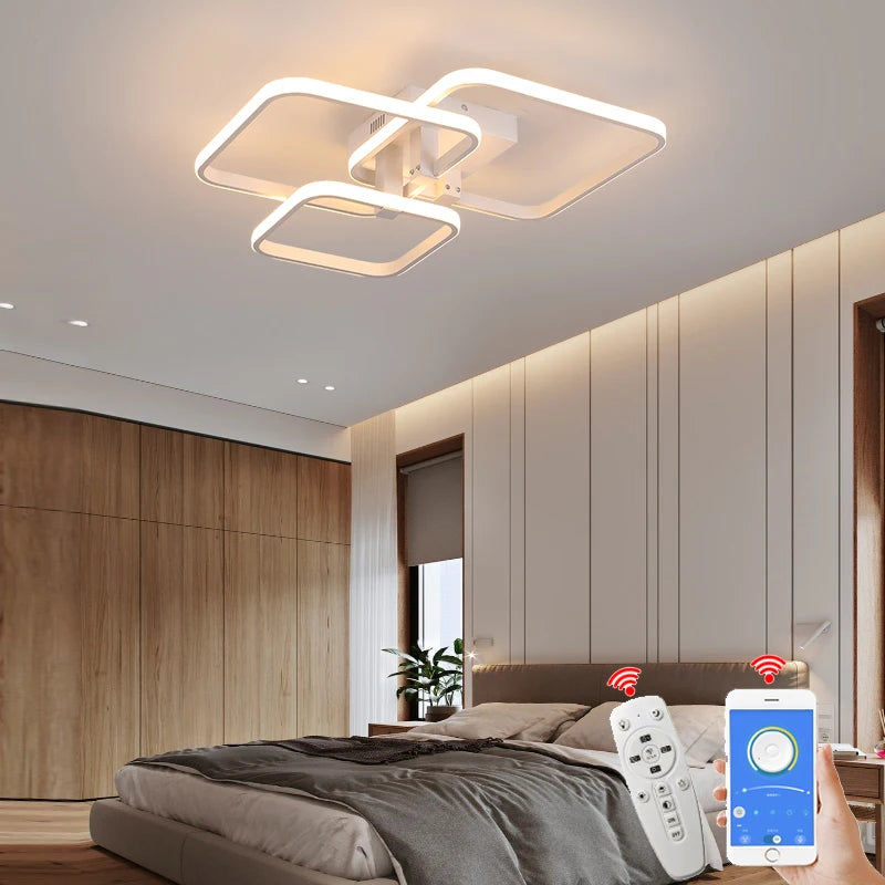 Modern Led Chandelier Living Room White Rectangle Acrylic Ceiling Chandeliers