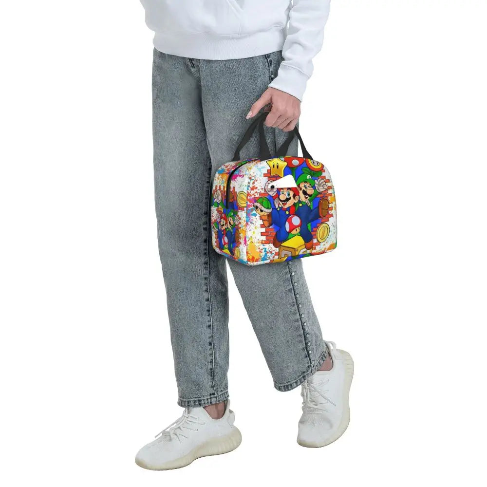 Custom Mario SuperBros Insulated Lunch Bag Reusable Thermal Cooler Lunch Box M21