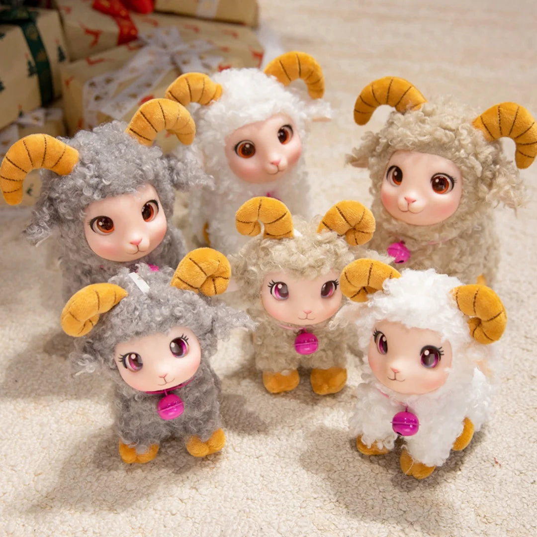 Adorable Lamb Plush Toy with bell Soft Vinyl Plush Stuffed Animal Cuddly Sheep Birthday Gift Room Accent Random accessory color