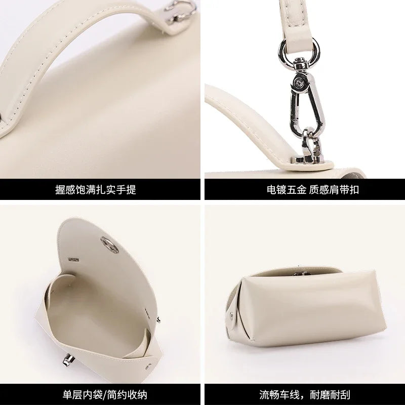 Genuine Cowhide Leather Mini Flap Crossbody Bag for Women Luxury Designer Smooth Leather Top Handle Bag with Twist Lock Closure