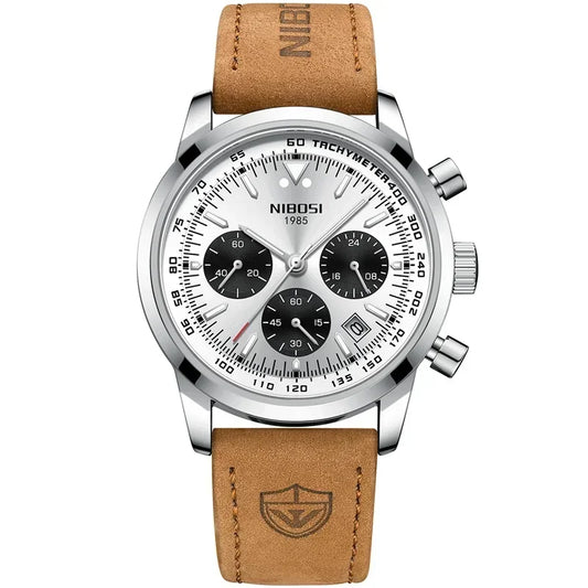 NIBOSI Men Watch Luxury Sports Waterproof Leather Clock Chronograph Watches 2