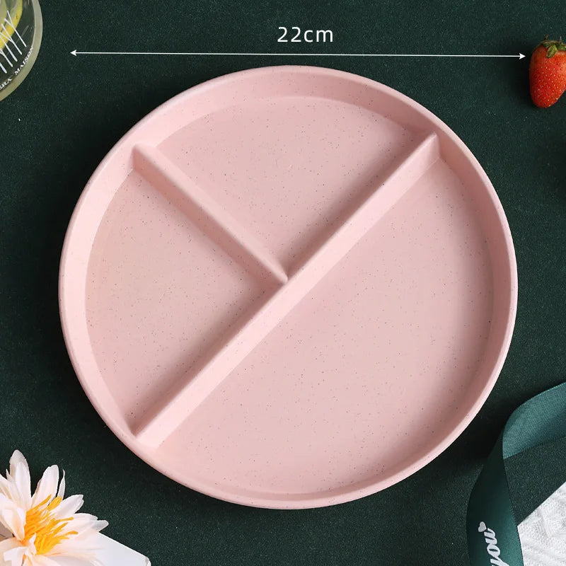 1pc Divided Breakfast Plate,3 Grids Round Plastic Individual Plate,Reusable Healthy Diet And Weight Loss Plate, Picnic Plate