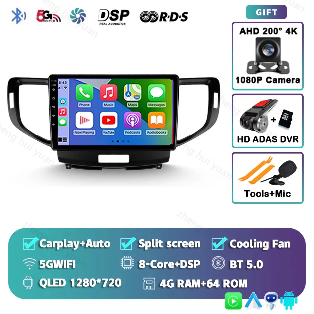Android 14 For Honda Accord 8 2008 - 2012 CarPlay Auto 2K QLED Car Radio Multimedia Video Player GPS stereo Head Unit 4G WIFI