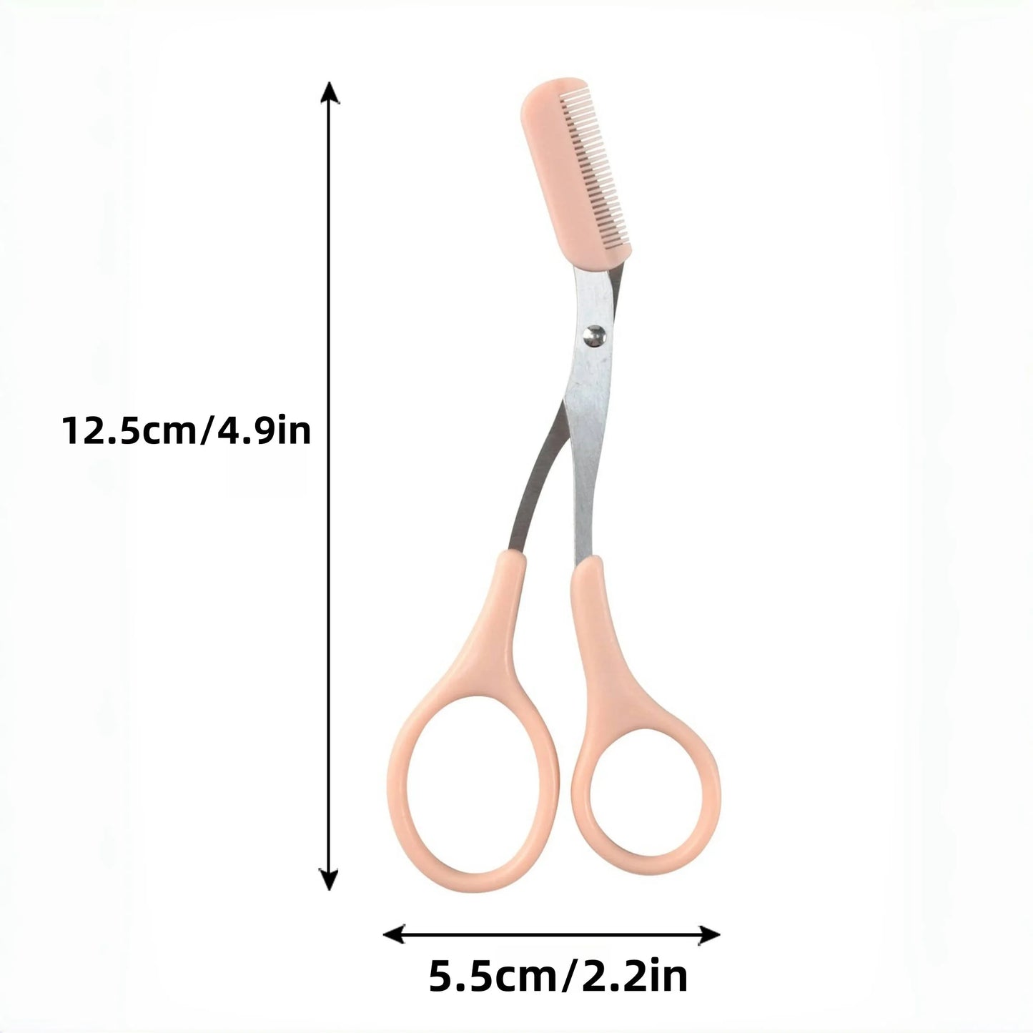 Pink eyebrow trimming scissors w/ built-in comb, precise grooming tool