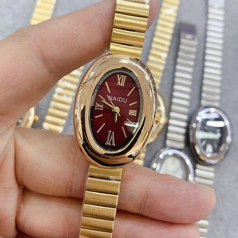 Luxury Brand Gold Oval Women Quartz Watch Fashion Casual Steel Band Wristwatch Ladies Watches Montre Femme Gifts Dropshipping