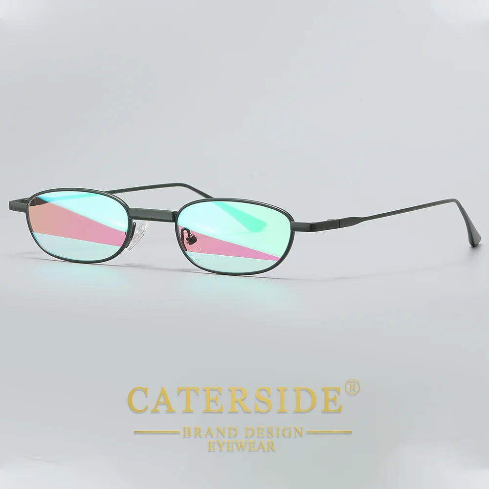 CATERSIDE Men's Hip Hop Sunglasses Premium Metal Small Frame Women's Travel Business Party Holiday Gift Decorative Glasses UV400