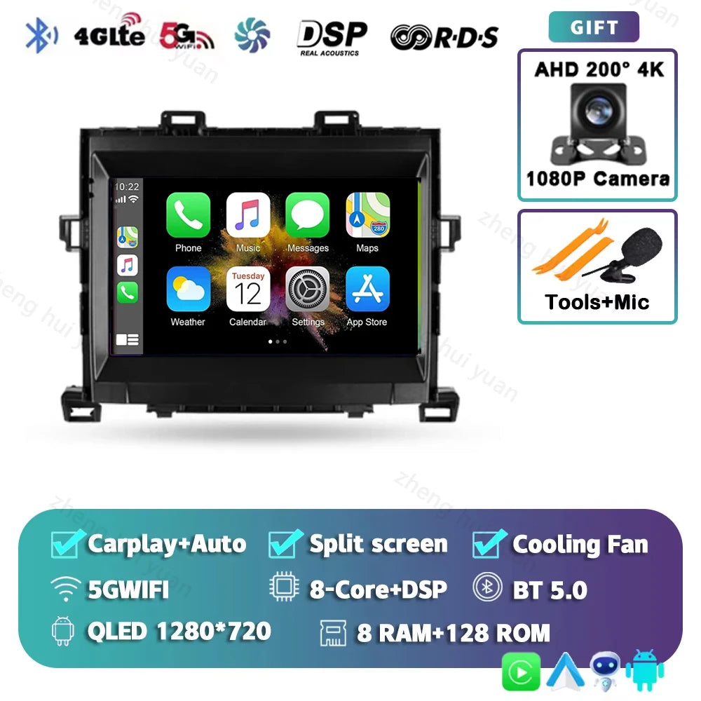 Android 15 CarPlay Auto For Toyota Alphard H20 2008 - 2014 Car Radio Multimedia navigation video DVD Autoradio Stereo 2din 4G+BT