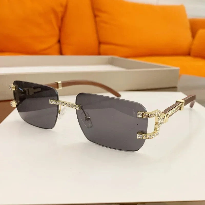 JNPCXI Fashion Luxury Brand Designer Rimless Diamond Sunglasses Women Crystal Rhinestone Square Sun Glasses for Female