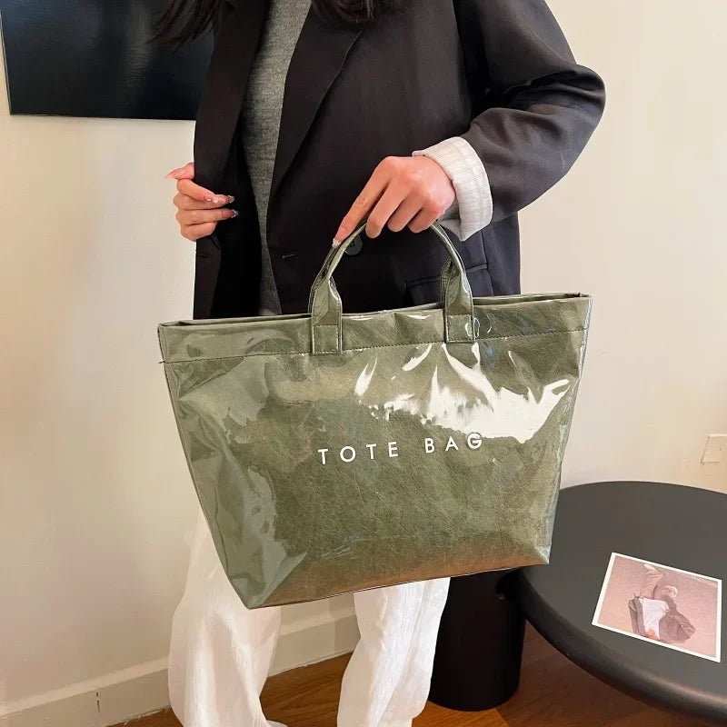 INS Popular Letter Prints Women's Tote Bags Large Capacity Transparent Jelly Bag PVC Waterproof Shopping Bag Designer Handbags