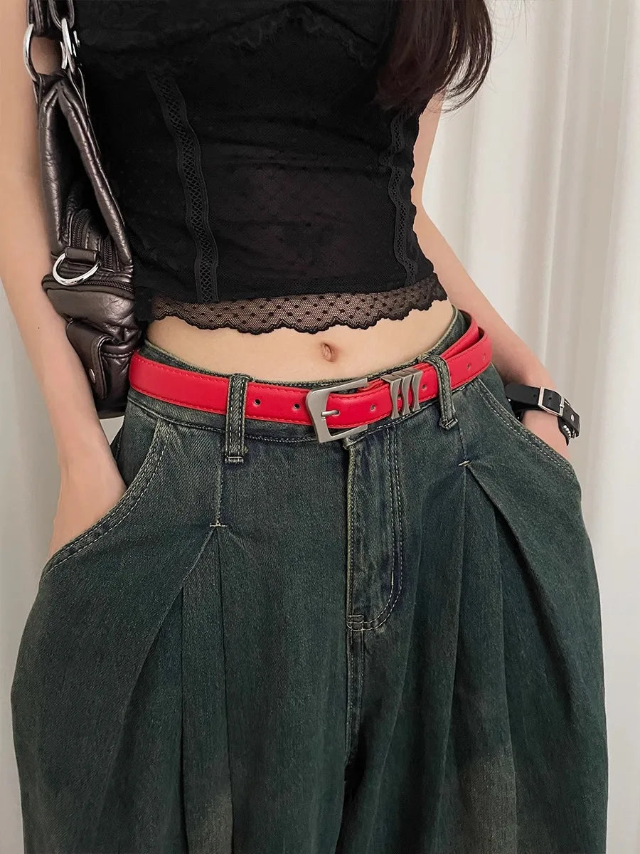 Korean Version Of The Retro Simple Belt Ladies Niche Design Fashion With Red Belt With Skirt Jeans Belt