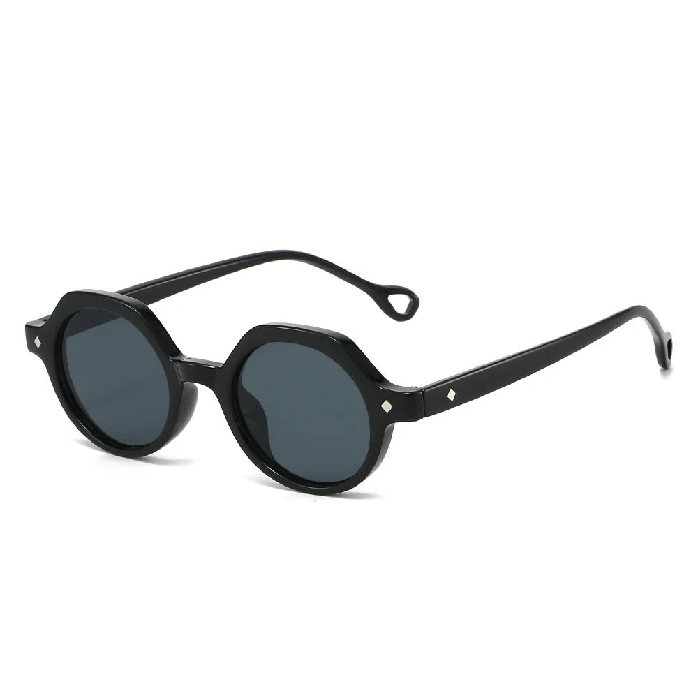 JNPCXI Retro Small Round Punk Sunglasses Women Fashion Gradient Leopard Shades UV400 Men Rivets Sun Glasses