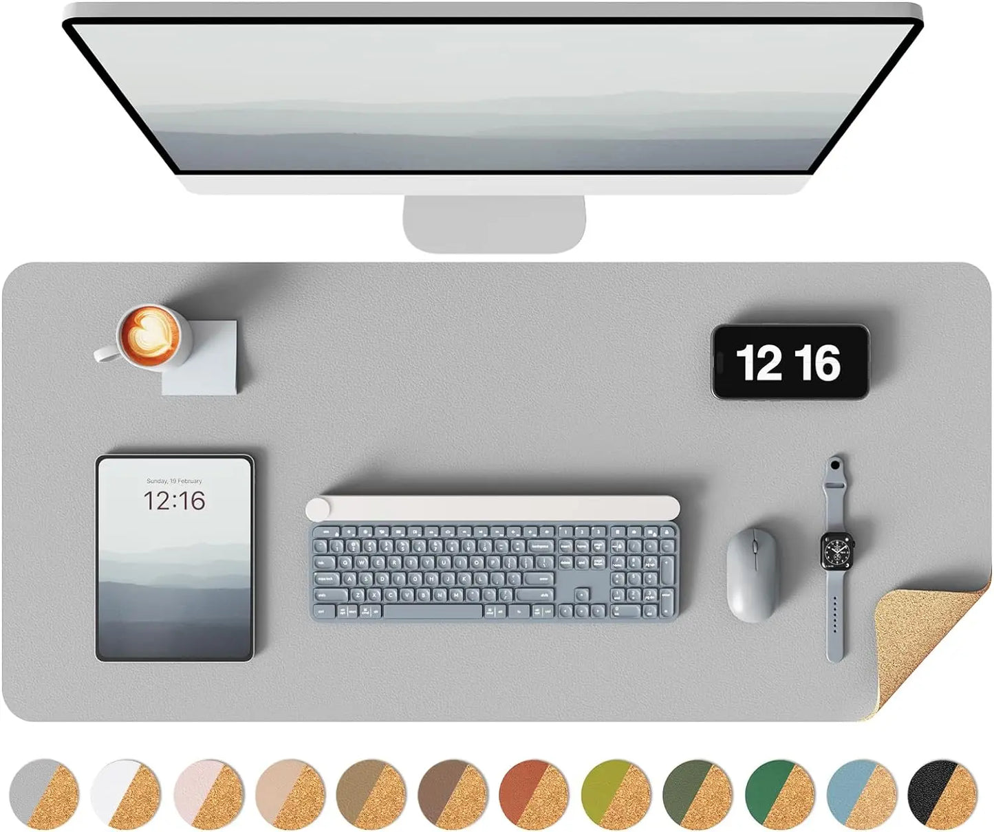 XXL Double-Sided Desk Pad, Eco Cork Desk Pad Protector Leather Desk Mat, Large Mouse Pad,Waterproof Desk Blotter for Office/Home