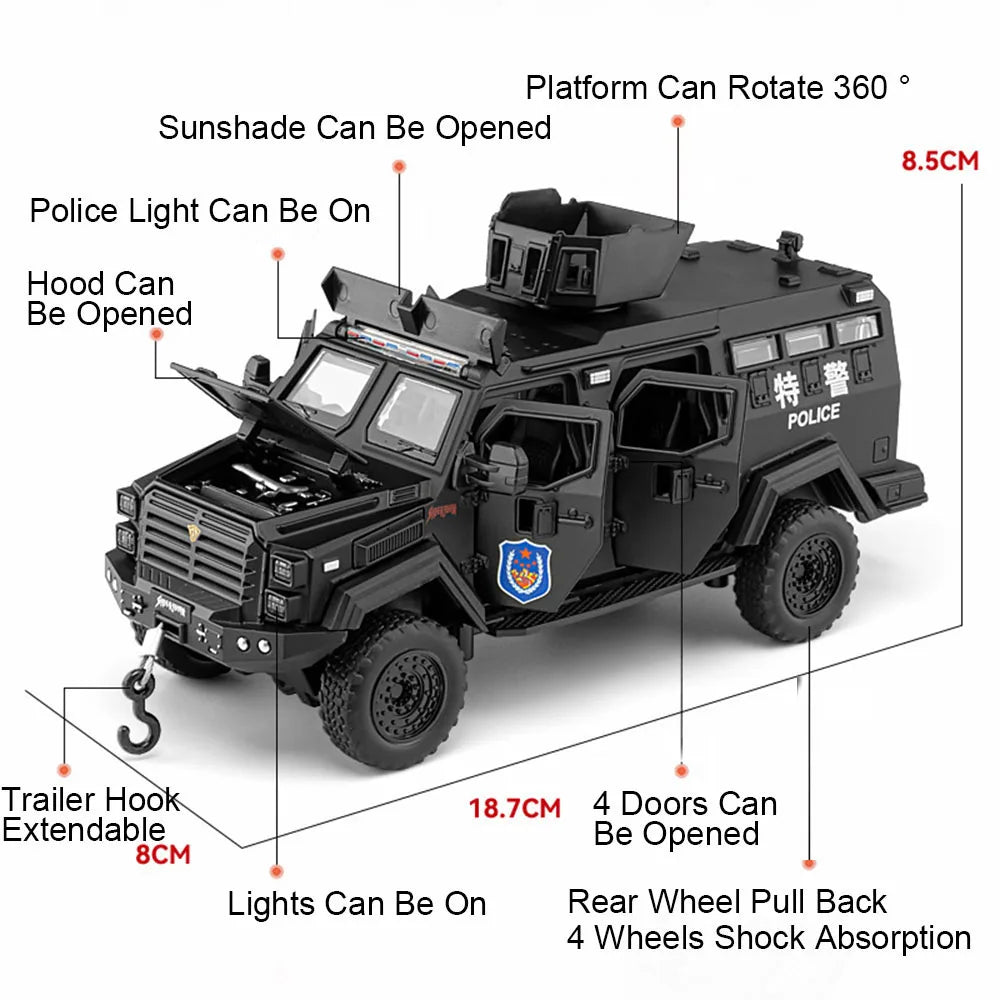 1:32 Conqueror Sabertooth Car Model Diecast Alloy Toy Doors Opened with Sound Light Pull Back Armored Vehicle Child Fashion Gift