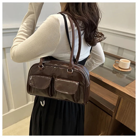 Vintage Women Business Shoulder Bags Classy Commute Tote Bag Pu Leather Handbags