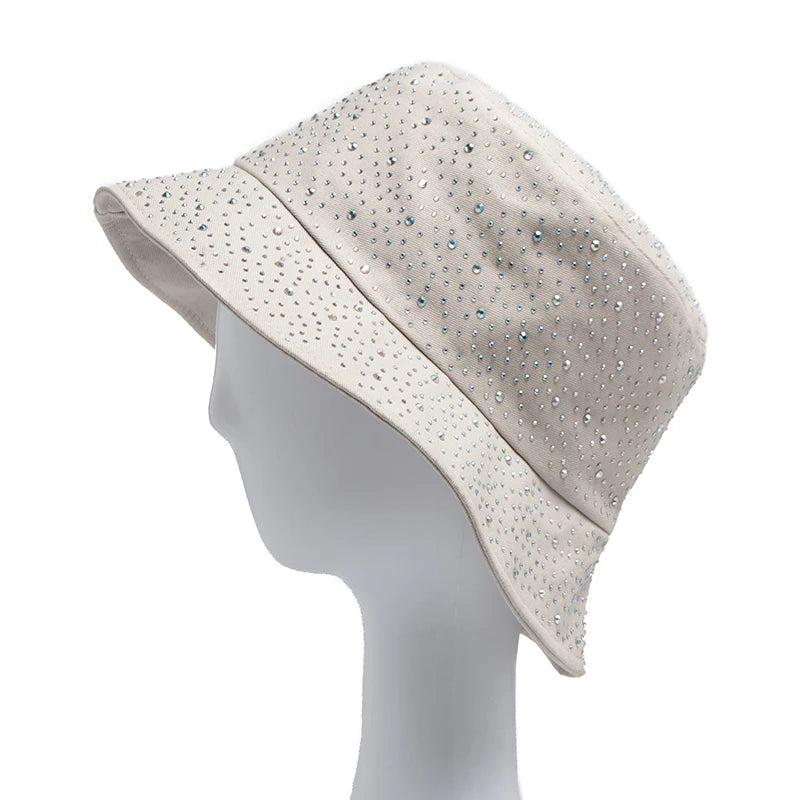 New Summer Y2k Bucket Hat Women Fashion Rhinestones Cap For Ladies Visor Cotton Panama Hats Casual Spring Autumn Fisherman Caps