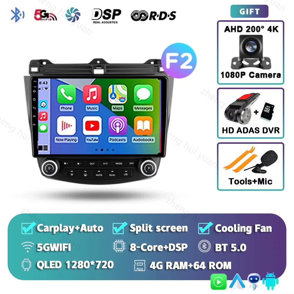 Android 14 For Honda Accord 7 2002 - 2008 CarPlay Auto 360 Camera Car Radio Multimedia Video Player GPS stereo Head Unit 4G WIFI