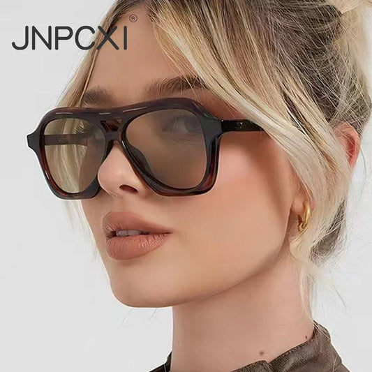 JNPCXI Fashion Oversized Double Bridges Pilot Sunglasses Women Retro Jelly Color Shades UV400 Men Trending Punk Sun Glasses