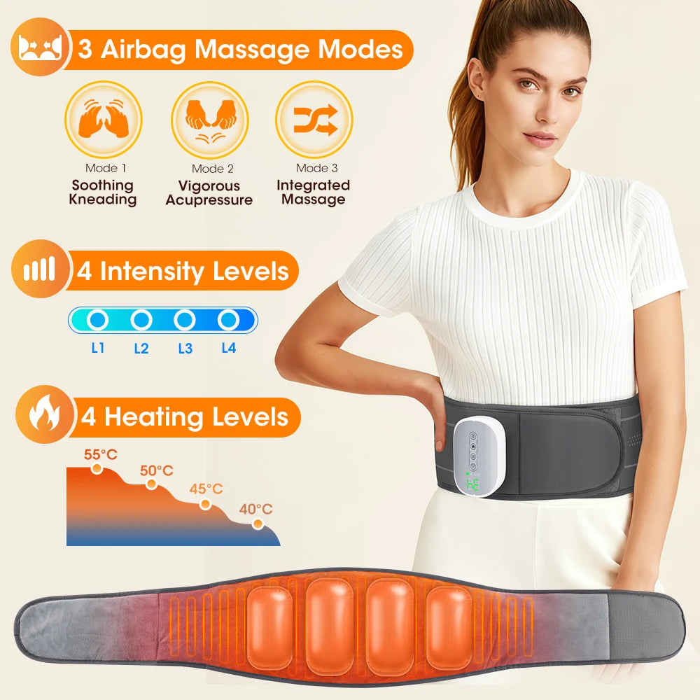 Cordless Airbag Heated Waist Belt Lower Back Lumbar Support Heating Pad 4 Heating Massage Brace Abdomen Warm Menstrual Care Wrap