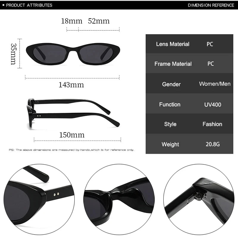 JNPCXI New Ins Popular Fashion Small Oval Sunglasses Women Retro Rivets Punk Cat Eye Candy Color Men Trending Sun Glasses