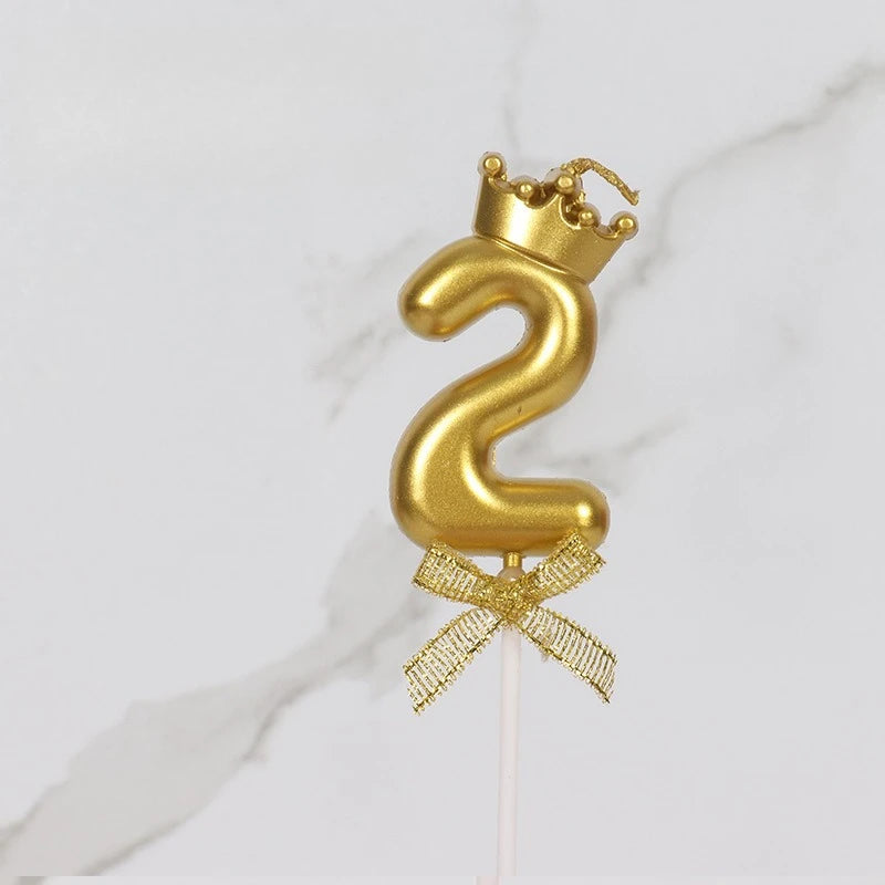 1pc, Golden Crown Bow Birthday Candle - 0-9 Creative Party Cake Decoration and Baking Supplies for Birthdays