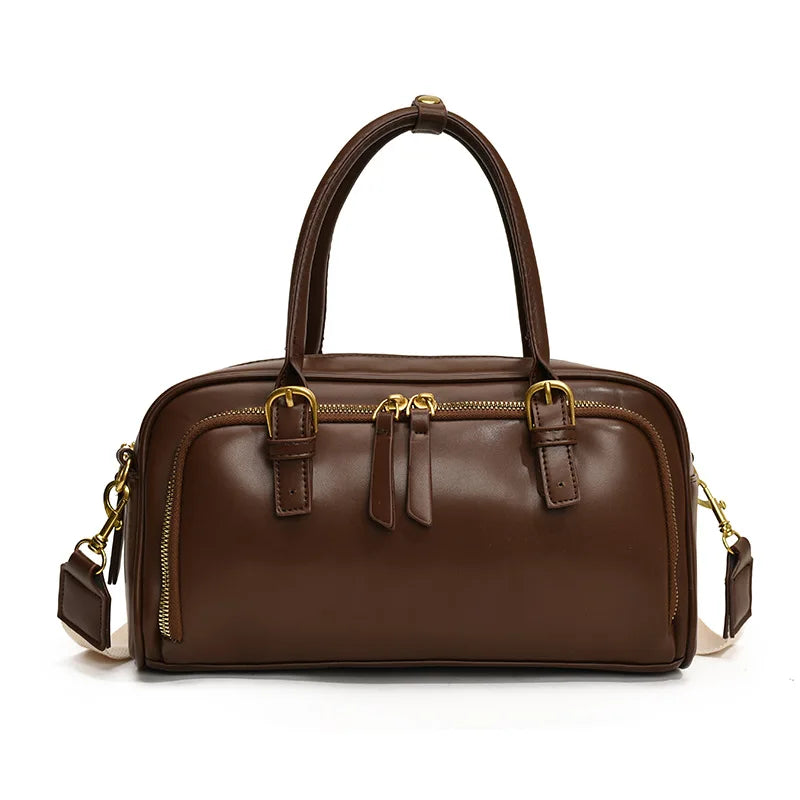 Vintage Handbags for Women Pu Leather Tote Bags 2026 Y2K Ladies Shoulder Bag Large Capacity Commute Wide Strap Crossbody Bag
