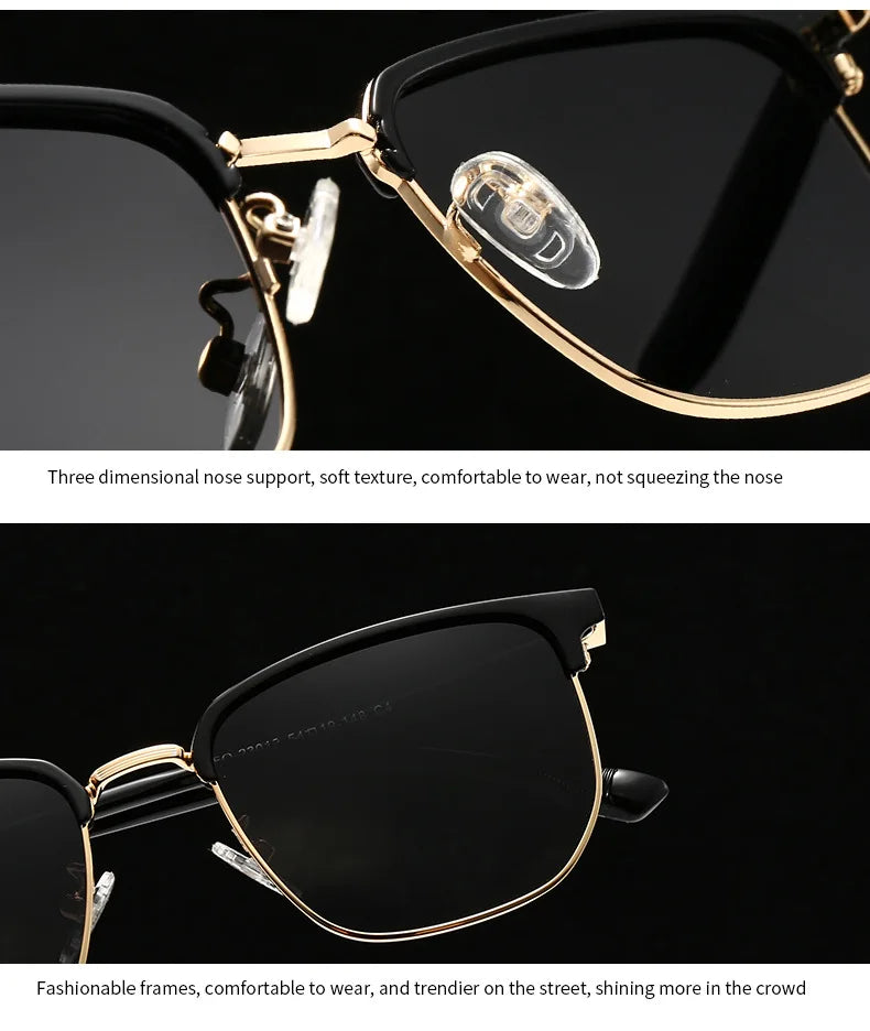 JNPCXI New Polarized Square Metal Men Luxury Sunglasses Fashion Gradient Women Shades UV400 Clear Lens Frame
