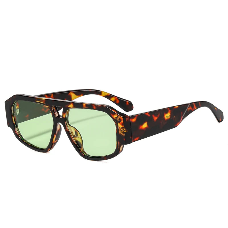 JNPCXI Fashion Double Bridges Polygon Square Women Sunglasses Green Green Shades UV400 Men Sun Glasses