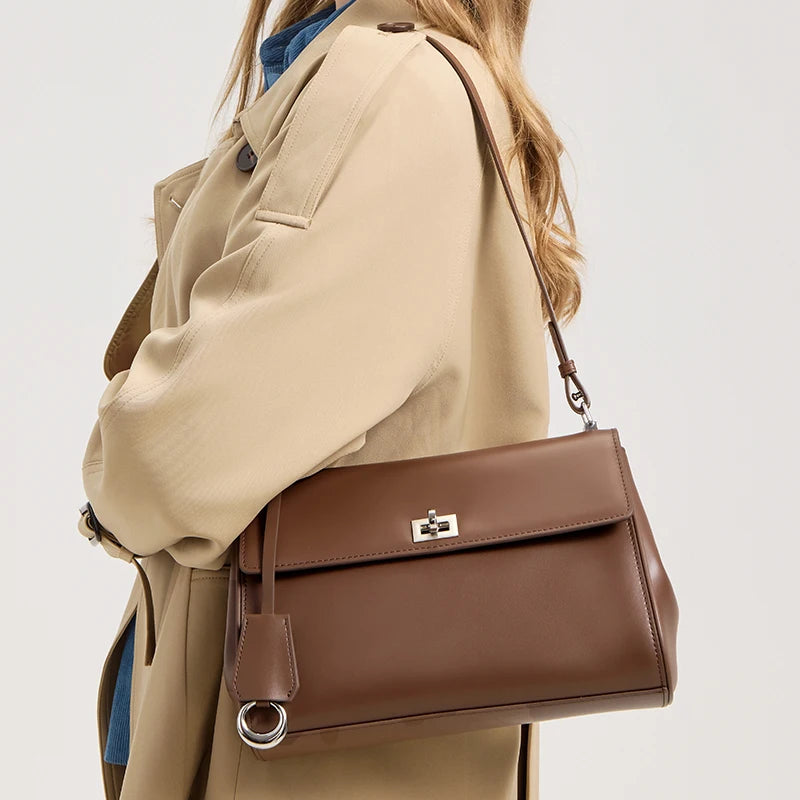 First Layer Cowhide Small Square Bag Women's Handbag New Genuine Leather Women's Bag Commuter Shoulder Crossbody Boston bag