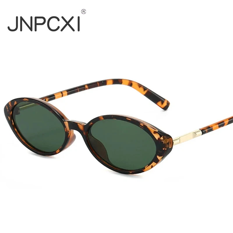 JNPCXI Fashion Small Cat Eye Women Sunglasses Shades Clear Lens Frame Men Punk Leopard Green Oval Sun Glasses UV400