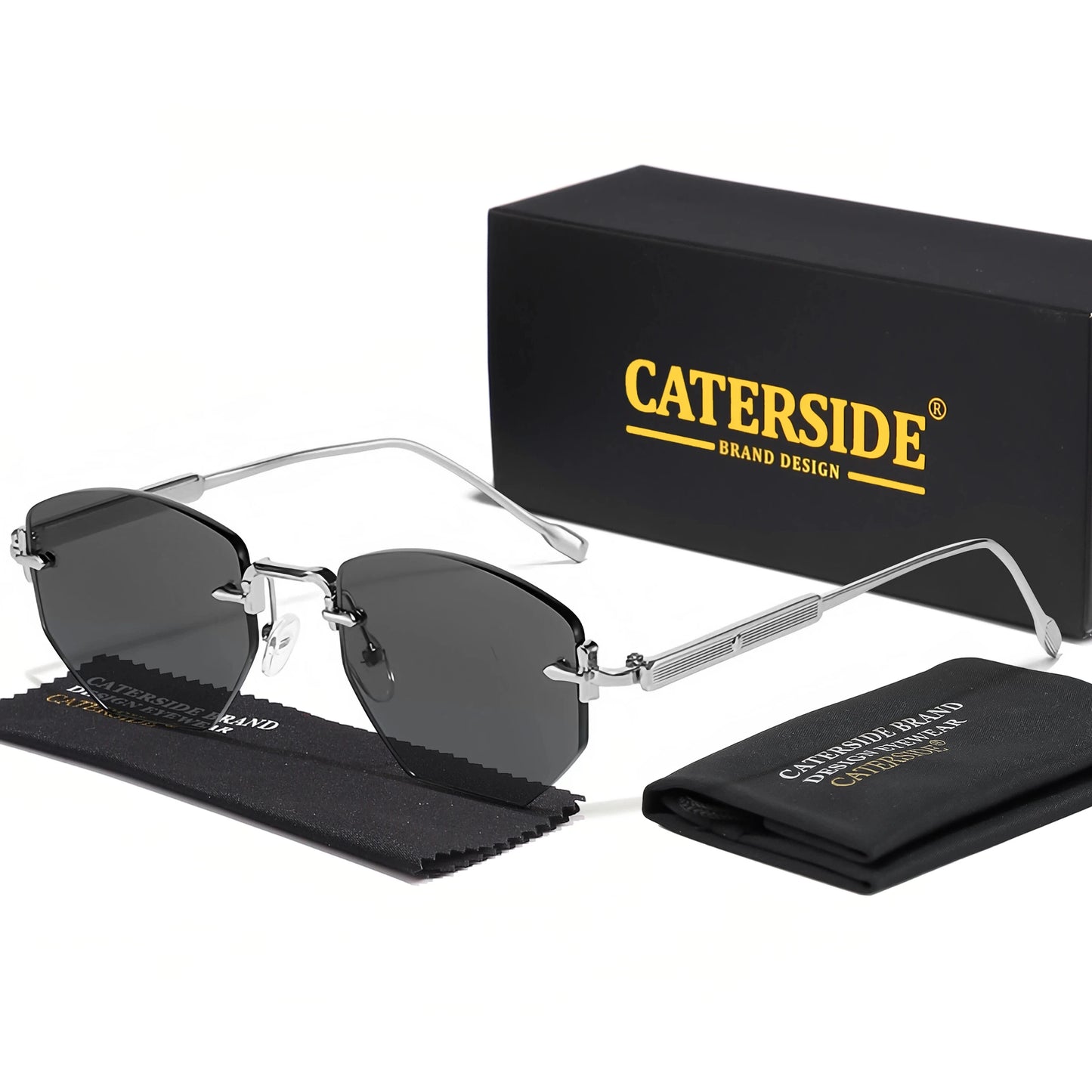 CATERSIDE Men's Fashion Retro Frameless Sunglasses Polygon Rimless Y2K Sun Glasses Women Travel Party Business Eyewear UV400